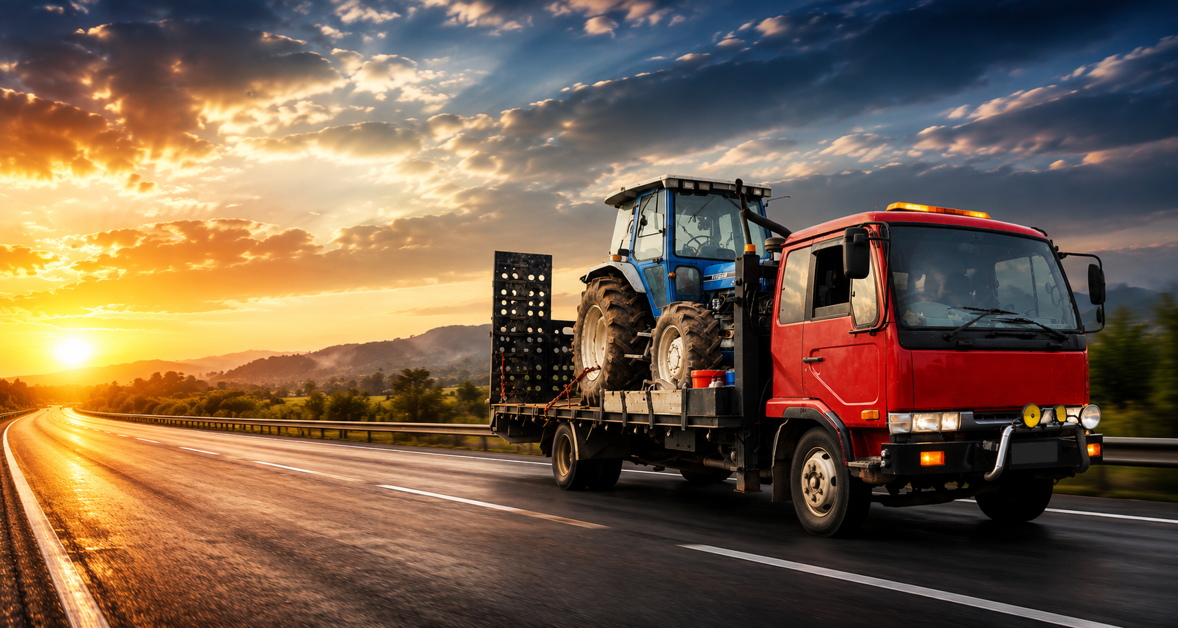Heavy machinery transport lorry on Malaysian highway